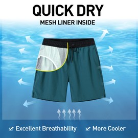 Arcweg Men's Swimming Shorts Mens Swim Trunks with Zipper Pockets Swim Shorts Mesh Lining Stretchy Board Shorts Surfing Beach Shorts Quick Dry Black/Dark Green L(UK)