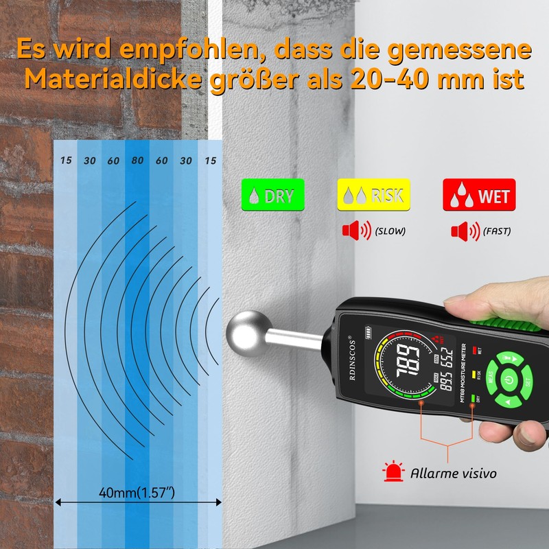 RDINSCOS Moisture Meter for Walls Wood Moisture Meter Non-Destructive Measurement