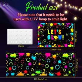 HunnmingRe 2 Pcs 3.9 x 5.9 ft Neon Glow Party Backdrop 39 x 118 Inch Light up Dance Floor Glow in The Dark Party Supply Blacklight Rug Disco Background for Birthday 70s 80s Wedding Decor(Splatter)