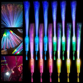 JOKILY Fibre Optic Glow Sticks, Party Accessories, Glow Sticks, 3 Flashing Modes, Pack of 12 Party Bags, Children's Birthday Party Bags for Children, Fancy Dress Party, Concert, Wedding, Carnival