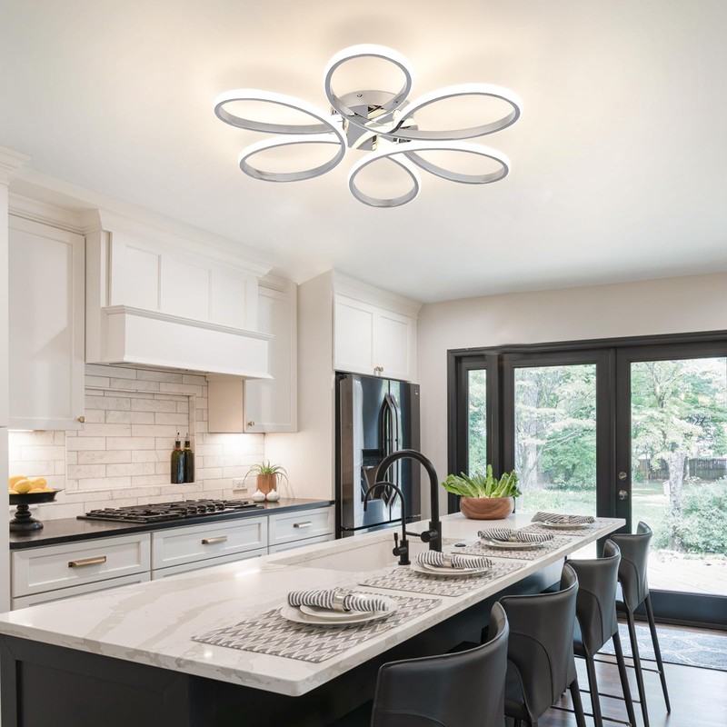 HLILCEH 26inch Modern LED Ceiling Light, 6 Rings Flower Flush