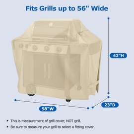 SunPatio Grill Cover 58 Inch, Heavy Duty Waterproof Barbecue Cover, Outdoor Charcoal Gas Grill Protector, All Weather Protection Compatible for Weber Char-Broil Nexgrill Kenmore and More, Beige