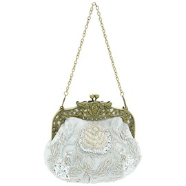 Ro Rox Margeret Vintage Clutch Bag Floral Beaded Antique Diamante Sparkle, Silver, One Size