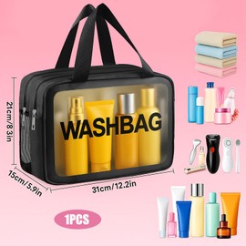 Travel Toiletry Bag, Wet Dry Separation PVC Makeup Cosmetic Bag, Waterproof Wash Bag for Women and Men, Large Clear Toiletry Bag for Travel Gym Camping Bathroom Organization
