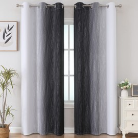 VEHEDE Ombre Black and White Colour Gradient Blackout Curtains Bedroom Curtains with Eyelets, Thermal Curtain, Cold Protection, Opaque Curtains Living Room, Thermal Curtain, H 214 x W 107 cm, Set of 2