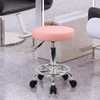 KKTONER PU Leather Round Rolling Stool with Foot Rest Swivel