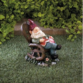 Summerfield Terrace Solar Garden Statues, Red Bird Rocking Chair Gnome Small Lawn Solar Yard Statues