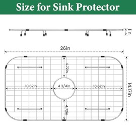 GUUKIN Sink Protectors for Kitchen Sink Bottom, 26" x 14"Stainless Steel Sink Protector with Center Drain Hole, Sink Rack with Extra Replacement White Rubber Feet