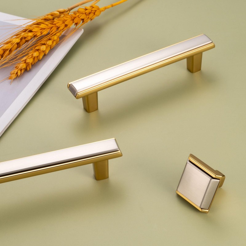 BEROSSA Nickel and Gold Cabinet Knobs Square Cabinet Pulls 10