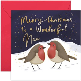 Old English Co. Special Christmas Card for Nan from Grandchildren - Robin Christmas Card with Gold Foil - Cute Heartfelt Festive Seasons Greeting Card for Her - Blank Inside with Envelope