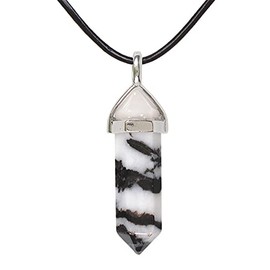 Natural Zebra Jasper Gemstone Hexagonal Pointed Reiki Chakra Pendant Genuine Leather Necklace 18 Inch