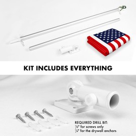 G128 Combo Pack: 6 Ft Aluminum Spinning Flagpole (Silver) & American USA Flag 3x5 Ft, LiteWeave Pro Series Printed 150D Polyester, 4 Corner Brass Grommets | Pole with Flag Included