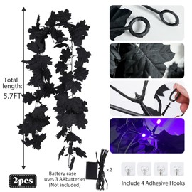 RECUTMS Maple Leaf Garland Hanging Black Maple Leaf with Lights 5.7Ft Fall with 30 Lights Artificial Maple Leaves The Artificial Maple Leaf Fall Black Garland for Garland Outdoor Indoor