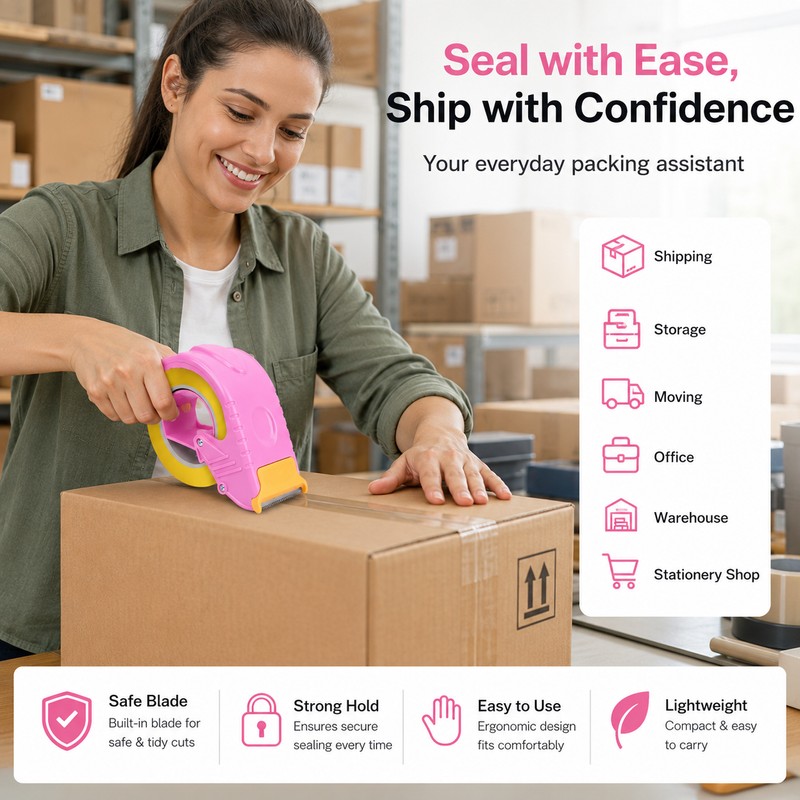 Handheld Packing Tape Dispenser for 2-Inch Tape – Adjustable 45–60mm