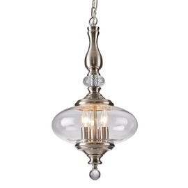 BHBYEDYCK Brushed Nickel Pendant Light, Adjustable Hanging Ceiling Fixture with Glass Shade Modern Pendant Light, 11.8 Feet Wide for Dining Room, Kitchen, Hallway E12 Bulb 3 Lights