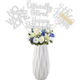 Ephlyn 16Pcs Happy Retirement Centerpiece Sticks Officially Retired Table Flower Centerpieces Sticks No Work Zone Floral Decorations for Farewell Birthday Party Centerpieces Supplies Silver