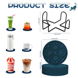 Bangkee Silicone Coaster with Holder [Blue], Set of 6 Pack, Stylish Design for Tabletop Protection and Home Decoration,Suitable for Kinds of Cups, Non-Slip Base, 4 Inches