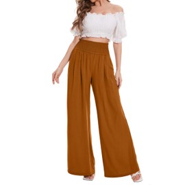 FUNYYZO Womens Palazzo Pants Elastic Waisted Pull On Trousers Casual Wide Leg Long Lounge Pants with Pocket