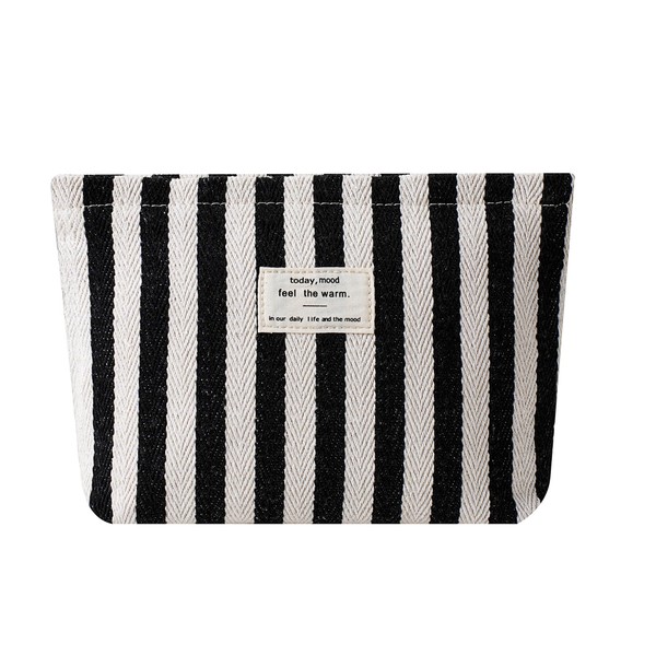 Striped Canvas Makeup Bag with Zipper,Small Travel Washable Organizer Bag