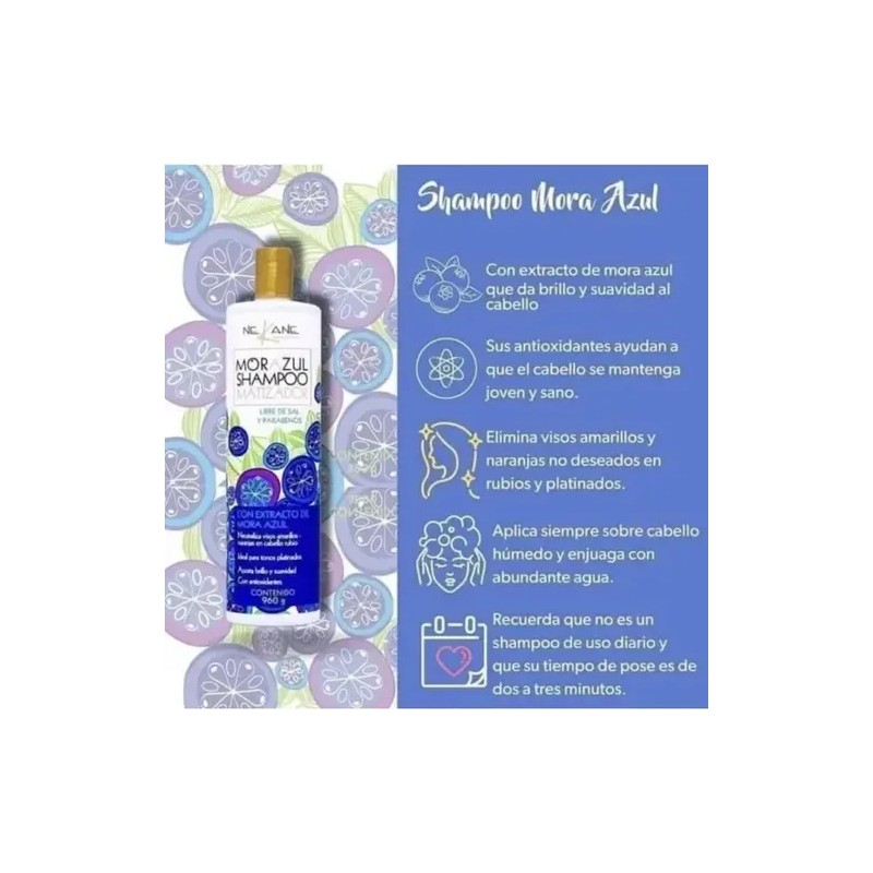 Shampoo Matizador Mora Azul Nekane 960 G Rubios Canas