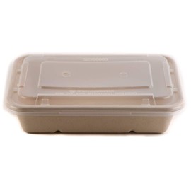 EcoQuality 34oz Compostable Eco Friendly Container trays with Lids - Rectangular Oblong Tree Free Sugarcane Bagasse Meal Prep Bento Boxes Take Out Catering Microwavable Deep Container (50)