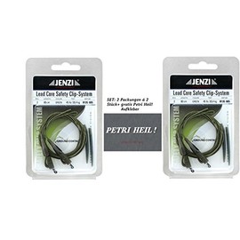 Jenzi: 4 Pack (2 Packs) Lead Core Safety Clip System Green + Free Petri Heil! Sticker 80cm 20.4kg Oval Carp Fishing