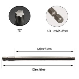 10PCS 6"/150mm T27 Torx Head Screwdriver Bit Set, 1/4 Inch Hex Shank with Quick Release Slot,S2 Steel Magnetic Security Tamper Proof Star 6 Point Screw Driver Kit Tools