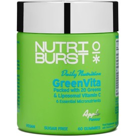 Nutriburst GreenVita - Super Greens Blend Gummies - Fruit + Veg + 100% Fruiting Bodies Mushrooms + 200 Million Live Bacteria Cultures - Boosted with Vitamins - 1 Month Supply - Suitable for Vegans