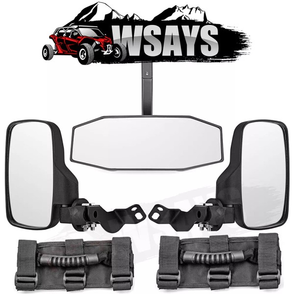 WSAYS UTV Rear View Center Side Mirrors Grab Handles For