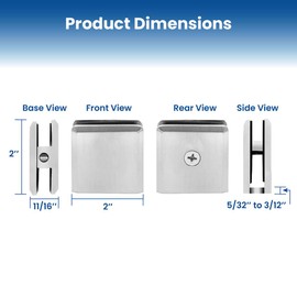 Shower Glass Clamp - Hole-in-Glass Fixed Panel U Clamp - Glass Shower Door Hardware for Bathroom - Beveled U Clamps, Glass Clamps, Panel Clamp for 3/8"-1/2" (10-12 mm) Tempered Glass - Polished Chrome