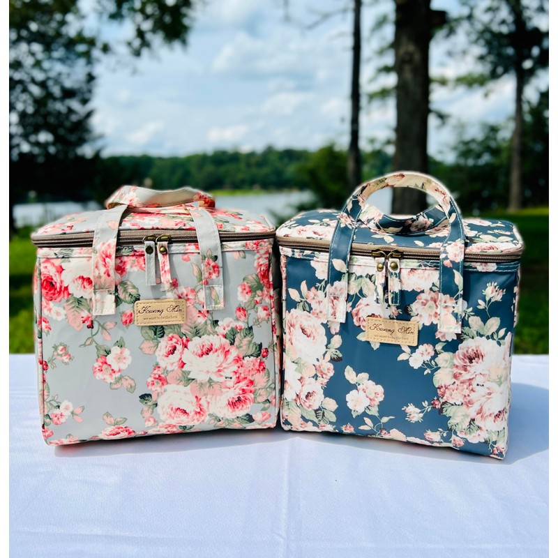 Kwang Min Floral Insulated Lunch Bag for Women,Reusable Lunch Box,Large