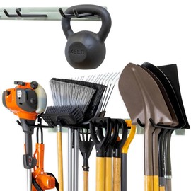 StoreYourBoard Wall-Mounted Rack With 4 Garage Hooks – Heavy-Duty Steel Holder Garage & Garden Storage for Shed, Workshop, or Home Organization – For Rakes, Shovels, Tools & More – 1 Pack, Cactus
