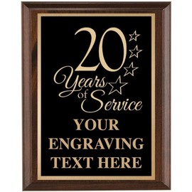 Anniversary Plaques - 7x9 20 Years of Service Anniversary Recognition Plaque Prime