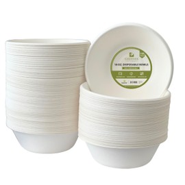 Compostable Paper Bowls 150-Pack, 18 oz - Heavy-Duty Plant-Based Bagasse for Hot & Cold Food, Biodegradable, Microwavable, Grease-Resistant, Soups, Salads & Snacks