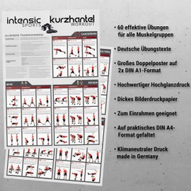 intensic SPORTS Dumbbell Workout Poster Set | 60 Fitness Exercises for Dumbbell Training Muscle Building Motivation Home Workout Gym Fitness Training Home Training Plan Dumbbell Sports Poster