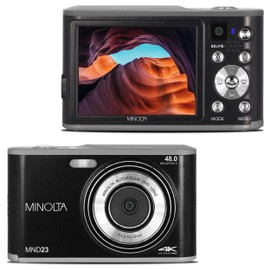 Minolta 48MP Digital Camera with Rear Selfie Lens – 4K Ultra HD Video, 2.8" LCD Screen, 16X Digital Zoom, Autofocus, Slow Motion, Time Lapse, Filters, Scene Modes, 32GB Card Included (Black)