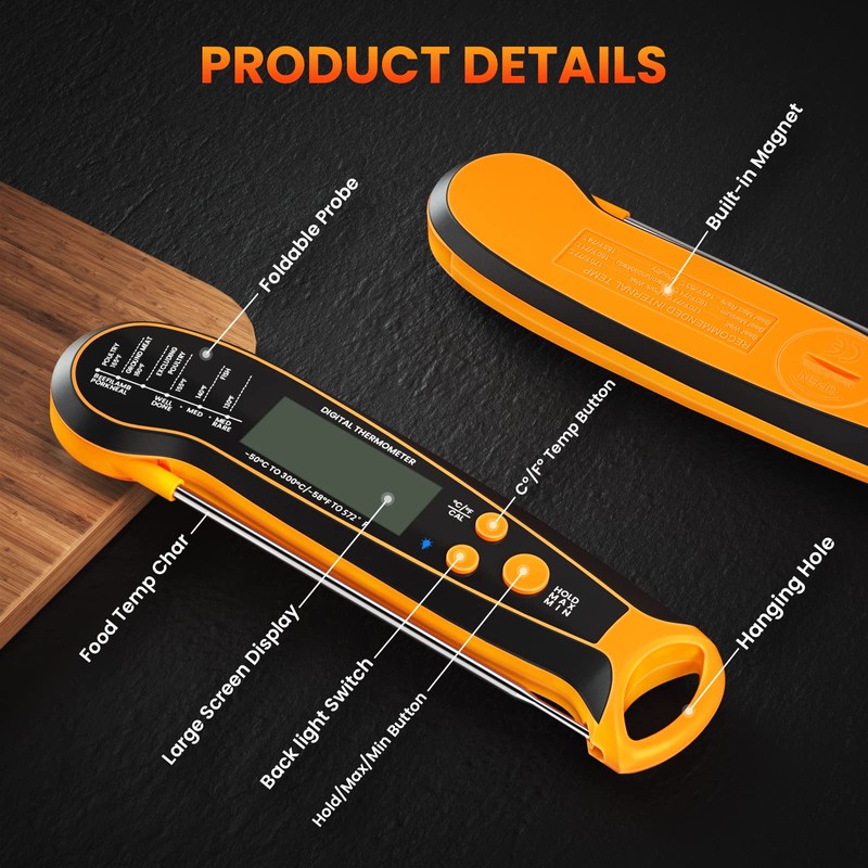 Instant Read Meat Thermometer for Cooking, Fast & Precise Digital
