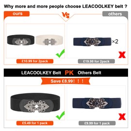 LEACOOLKEY 2 Pieces Women's Wide Elastic Belt Stretch Elasticated Waist Belts Cinch Belt Vintage Belt Women Belts for Dresses(Suitable for waist 34''-41'',Black+Beige)