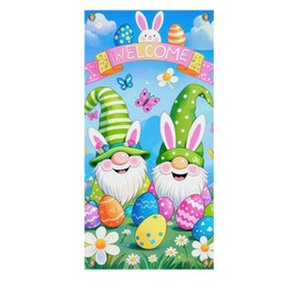 BlissYard Happy Easter Banner Door Cover 70x35 Welcome Gnome Easter Egg Background Backdrop Door Decorations Hanging for Easter Door Decorations, Spring Party Supplies, Outdoor Easter Decor