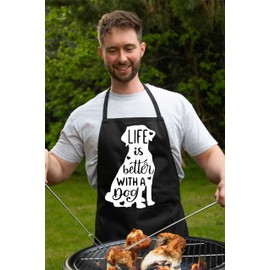 Print4U Life Is Better With A Dog Apron Dog Lover Novelty Baking Cooking Black