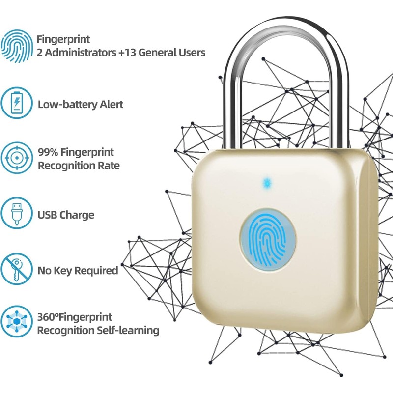 Fingerprint Padlock, USB Charging, Biometric High Security Locker, Mini Padlock