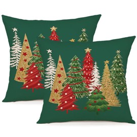 ZWJD Christmas Decor Christmas Cushion Covers 45x45 cm, Set of 2 Green Decorative Pillow Cases Winter Xmas Cushions for Festive Decoration on Living Room, Couch or Bedroom