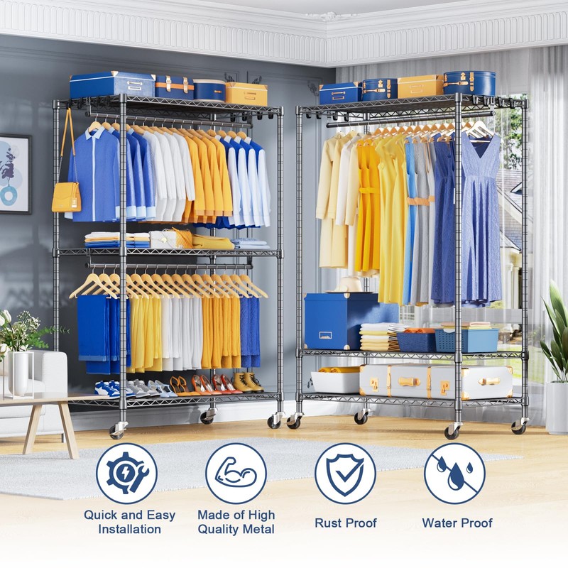 ULIFHOME P8 Heavy Duty Clothes Rack（With Extended Width Design） Rolling