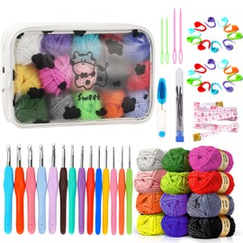 Crochet Kit, Crochet Kit for Beginners, Knitting Kit Include 12 Spools of Crochet Yarn, 14 Crochet Hooks,4 Needles,Crochet Accessories, and 1 Bag,Suitable for Children, Adults Gifts