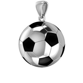 US Jewels Men's 925 Sterling Silver 3D Large Soccer Ball Football Pendant Necklace, 18.5mm