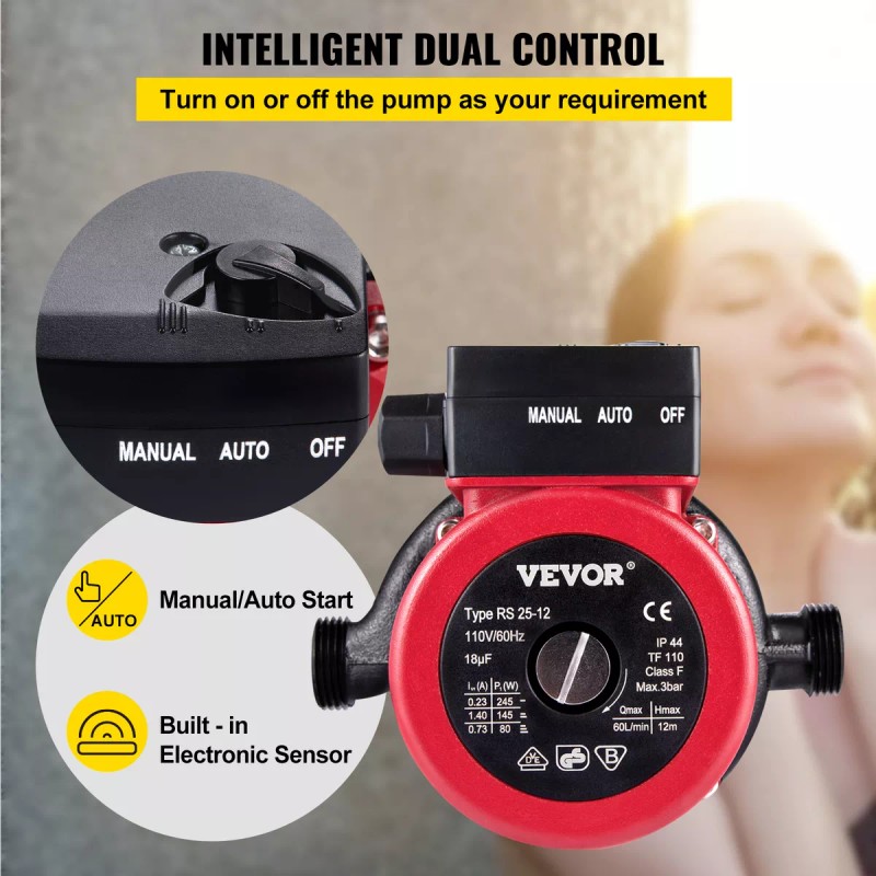 Vevor Bomba Circuladora Agua Caliente 3 Velocidades 245w