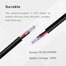 16 Gauge 2 Conductor Electrical Wire Oxygen-Free Copper Cable, 50FT 2 Core Pure Copper Flexible Cable Wire for LED Strips Lamps Lighting Residential Wiring Car Circuit (16AWG-2C, 50FT)