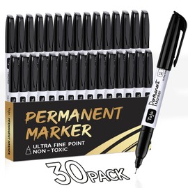 Permanent Markers Ultra Fine Tip, 30 Pack Black Quick-Drying and Fade-Resistant Permanent Markers Bulk Set for Writing and Drawing on Wood, Plastic, Metal, Glass, Ideal for Office School Supplies