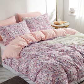 Freyamy Boho Bed Linen Set 135 x 200 cm 2-Piece Indian Design, Mandala, Bohemian Style Duvet Cover 100% Microfibre, Pink, Turquoise, Reversible Bed Linen with Pillowcase 80 x 80 cm, Zip