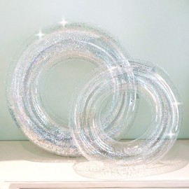 Clear Thick Inflatable Swimming Ring for Adults & Kids, Internet Celebrity Transparent Sequin Float (Model 겨lf833) Ring +60 5ea